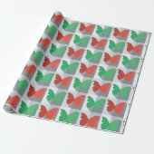 Rood en groen vlinderpatroon cadeaupapier (Uitgerold)