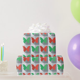 Rood en groen vlinderpatroon cadeaupapier