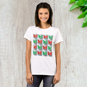 Rood en groen vlinderpatroon t-shirt