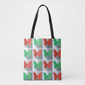 Rood en groen vlinderpatroon tote bag (Voorkant)