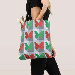 Rood en groen vlinderpatroon tote bag