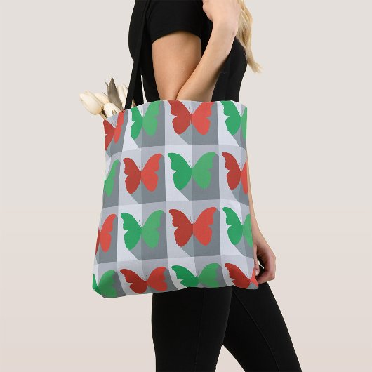 Rood en groen vlinderpatroon tote bag