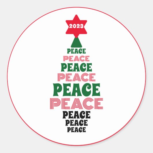 Rood en Groen Vrede Kerstboom Wit Ronde Sticker (Voorkant)