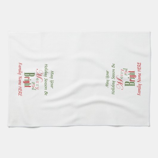 Rood en groen Vrolijk en stralend kerstfeest Theedoek (Horizontaal)