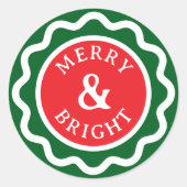Rood en Groen Vrolijk & Heldere Scallop Kerstmis Ronde Sticker (Voorkant)