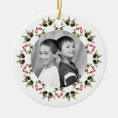 Rood en Groen Vrolijk Kerstfoto Custom Keramisch Ornament (Voorkant)