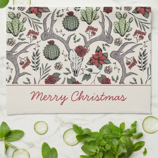 Rood en Groen Vrolijk Kerstland Cowgirl Theedoek (Gevouwen)