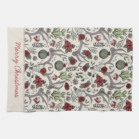 Rood en Groen Vrolijk Kerstland Cowgirl Theedoek (Horizontaal)