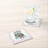 Rood en groen vrolijk kerstrendier kartonnen onderzetters (Insitu)