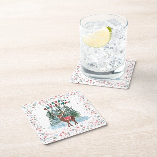Rood en groen vrolijk kerstrendier kartonnen onderzetters (Insitu)