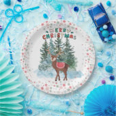 Rood en groen vrolijk kerstrendier papieren bordje (Feest)
