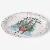 Rood en groen vrolijk kerstrendier papieren bordje (Gekanteld)