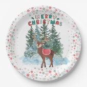 Rood en groen vrolijk kerstrendier papieren bordje (Voorkant)