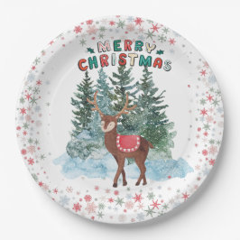 Rood en groen vrolijk kerstrendier papieren bordje