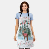 Rood en groen vrolijk kerstrendier schort (Gedragen)