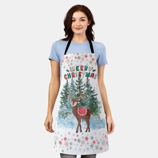 Rood en groen vrolijk kerstrendier schort (Gedragen)