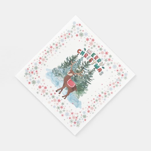 Rood en groen vrolijk kerstrendier servet (Hoek)