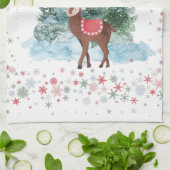 Rood en groen vrolijk kerstrendier theedoek (Gevouwen)