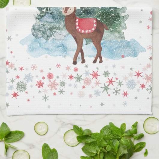 Rood en groen vrolijk kerstrendier theedoek (Gevouwen)