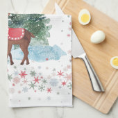 Rood en groen vrolijk kerstrendier theedoek (Quarter Fold)