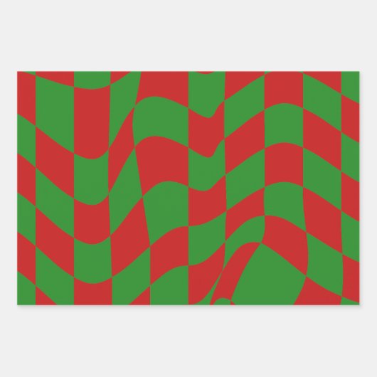 Rood- en Groen Warped Checkerboard Inpakpapier Vel (Voorkant)