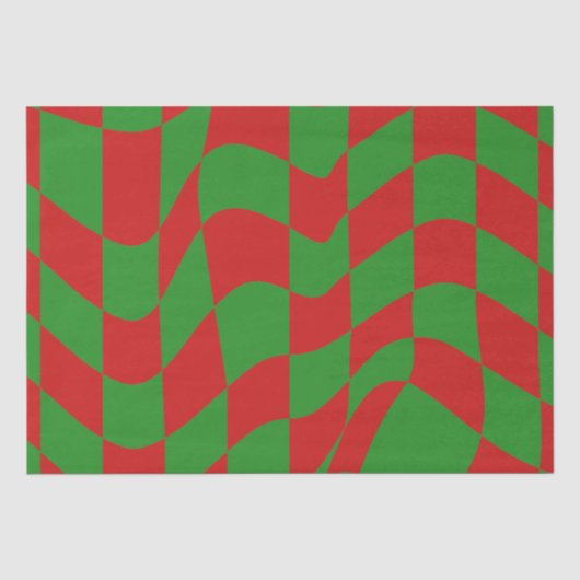Rood- en Groen Warped Checkerboard Tissuepapier (Voorkant)