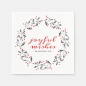 Rood en groen Waterverf Holly Kerstmis Wreater Servet (Voorkant)