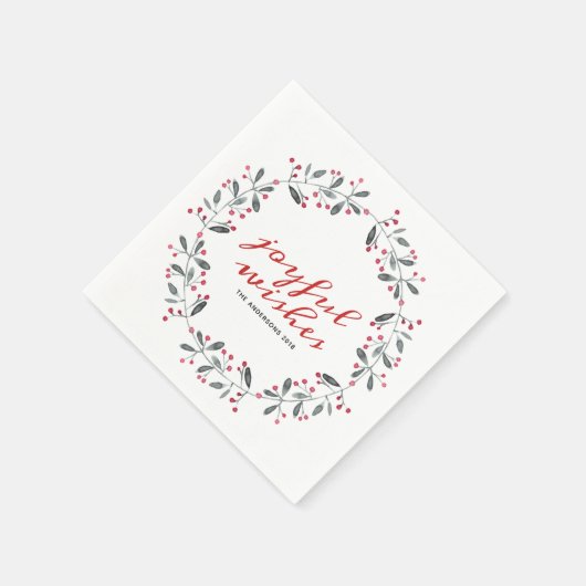 Rood en groen Waterverf Holly Kerstmis Wreater Servet (Hoek)