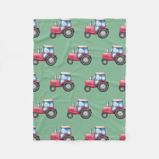 Rood en groen Waterverf tractorpatroon Fleece Deken (Voorkant)