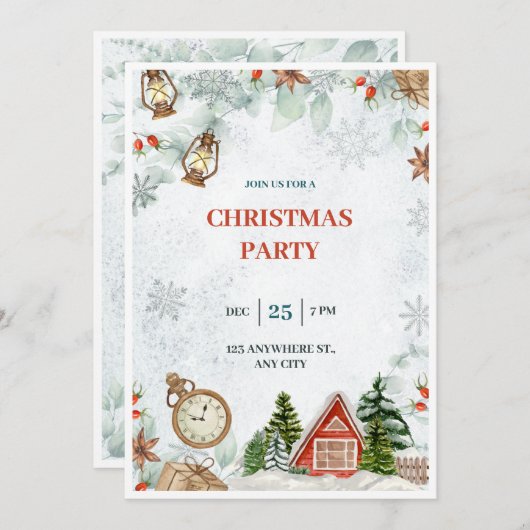 Rood en Groen Waterverf Vrolijk kerstfeest Kaart (Voorkant / Achterkant)