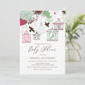 Rood en Groen Whimsical Birdcages Baby shower Kaart (Staand voorkant)