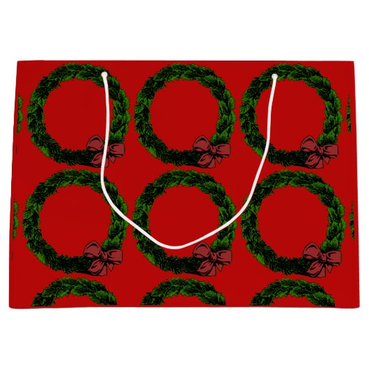 Rood en groen Wreath Kerstmis Groot Cadeauzakje (Voorkant)