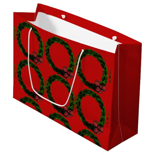 Rood en groen Wreath Kerstmis Groot Cadeauzakje (Voorkant Gekanteld)