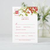 Rood en groen Zen Bamboo laat Chinees huwelijk RSV Kaart (Staand voorkant)