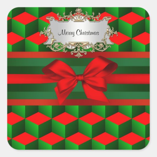 Rood- en Groene 3D-blikjes met kerstmis Vierkante Sticker (Voorkant)