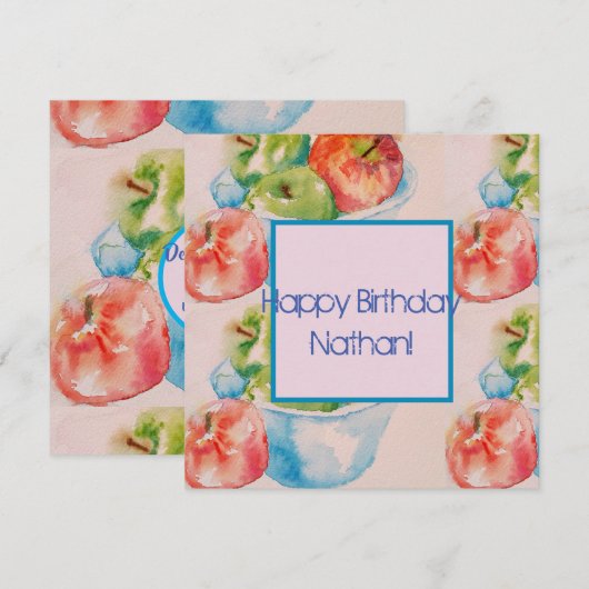 Rood- en Groene appels Waterverf Naam Kaart (Voorkant / Achterkant)