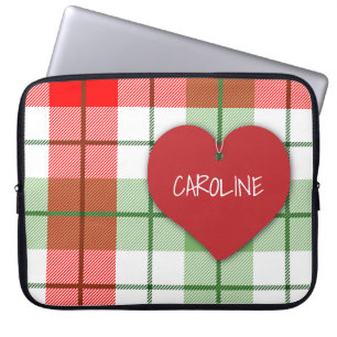 Rood- en groene beschermhoes voor laptop met hart sleeve