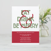 Rood- en Groene Eat-Drink en prettige kerstfeest Kaart (Staand voorkant)