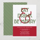 Rood- en Groene Eat-Drink en prettige kerstfeest Kaart (Voorkant / Achterkant)