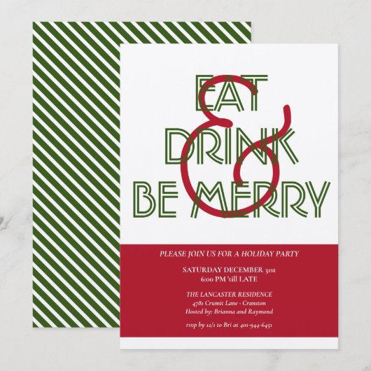 Rood- en Groene Eat-Drink en prettige kerstfeest Kaart (Voorkant / Achterkant)