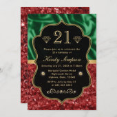 Rood- en groene feestdag Shimmer Birthday Kaart (Voorkant / Achterkant)