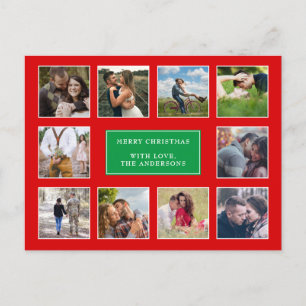 Rood- en groene fotocollage kerst briefkaart