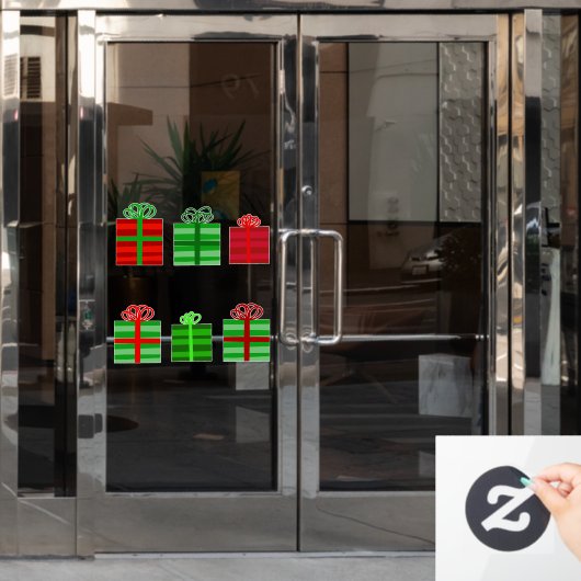 Rood- en Groene Gift Wrapped Cadeaus met bogen Raamsticker (Kantoordeur)