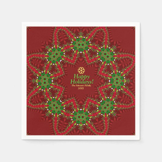 Rood- en Groene kerstFeestdagen Aangepaste naam Servet (Voorkant)