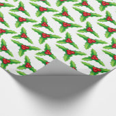 Rood- en Groene Kerstkerst Holly Berries en blader Cadeaupapier (Hoek)