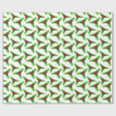 Rood- en Groene Kerstkerst Holly Berries en blader Cadeaupapier (Vlak)