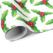 Rood- en Groene Kerstkerst Holly Berries en blader Cadeaupapier (Rol Hoek)