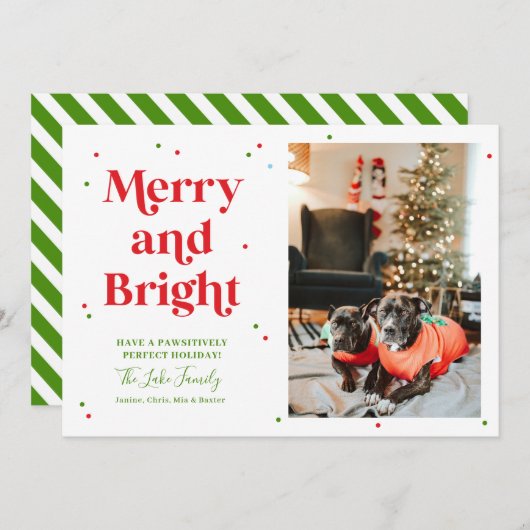 Rood- en Groene Merry- en Bright Photo Holiday Car Feestdagenkaart (Voorkant / Achterkant)