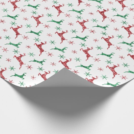 Rood- en groene mousserende rendieren cadeaupapier (Hoek)