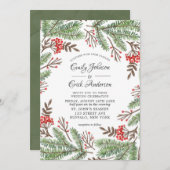 Rood- en groene naalden Berry-kerstbruiloft Kaart (Voorkant / Achterkant)